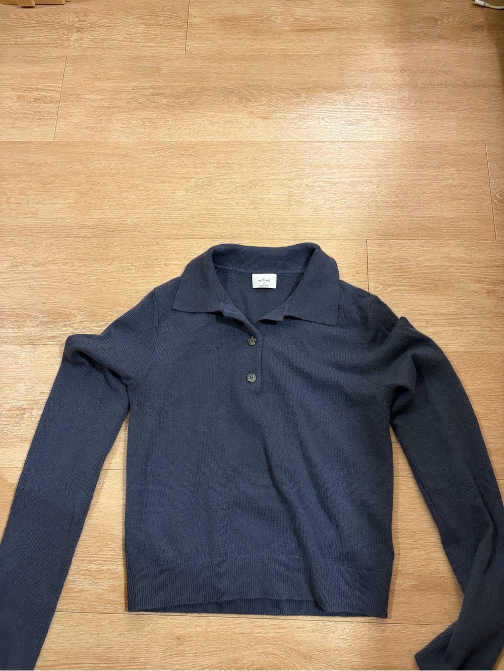 Aritzia Navy Polo-Style V-Neck Sweater